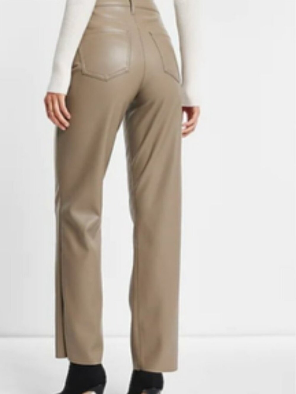Express Taupe Modern Straight Super High Rise Faux Lambskin Leather Jean Sz 12L - Picture 2 of 13